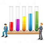 Pair of Scientists Alongside 5 Colourful Test Tubes